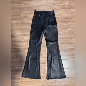 High Waisted Black Faux Leather American Eagle Flared Pants